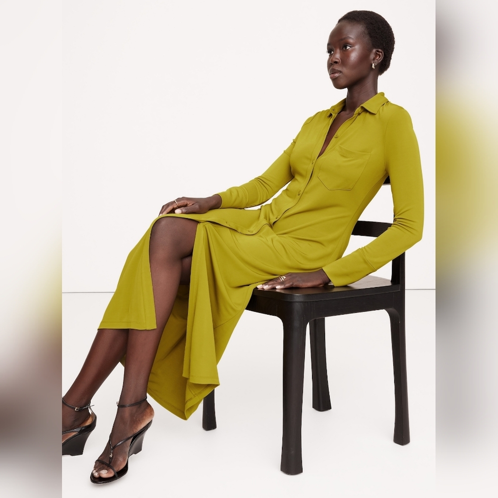 NWT Banana Republic Green Maxi Long Sleeve Dress